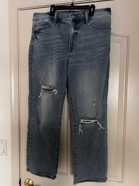 Express Women's High-Rise Distressed Straight Jeans - Light Blue